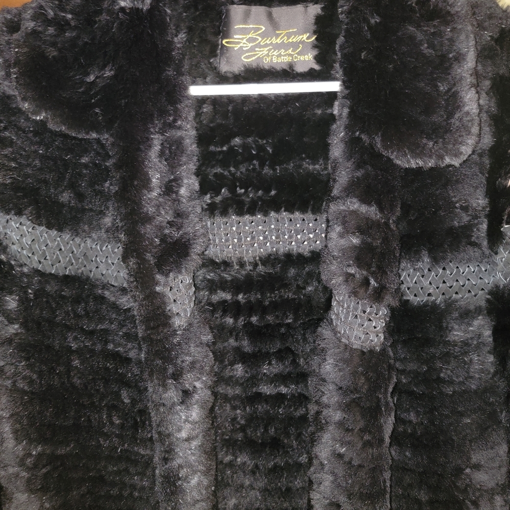 Vintage rabbit fur & woven leather clasping jacket size S/M - Picture 2 of 4